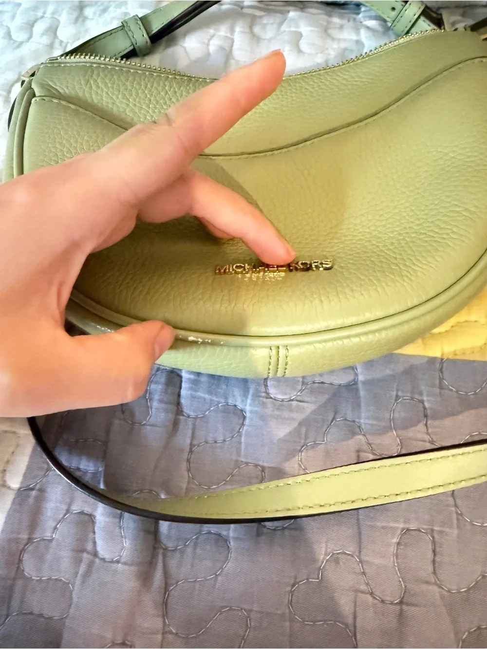 Michael Kors Olive Green Pebbled Leather Crescent Crossbody